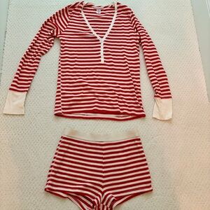 Victoria's Secret Red and White Striped Thermal Pajama Set Women’s Small